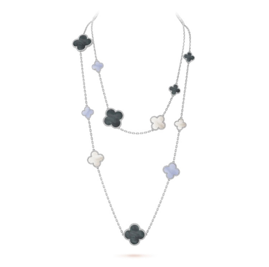 [Auream]CLOVER 16 MOTIF CHALCEDONY MOP SILVER NECKLACE