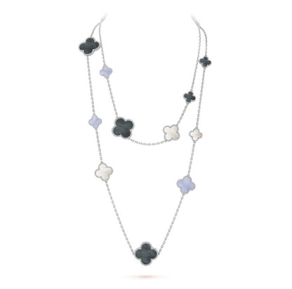 [Auream]CLOVER 16 MOTIF CHALCEDONY MOP SILVER NECKLACE