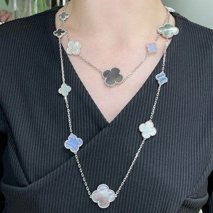 [Auream]CLOVER 16 MOTIF CHALCEDONY MOP SILVER NECKLACE