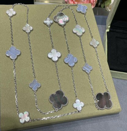 [Auream]CLOVER 16 MOTIF CHALCEDONY MOP SILVER NECKLACE