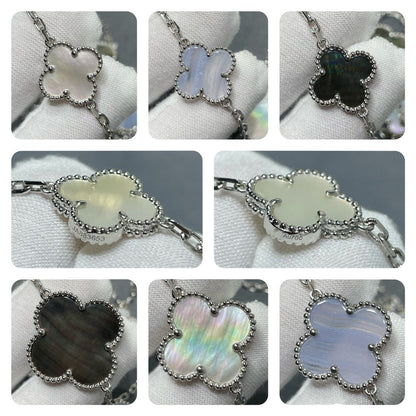 [Auream]CLOVER 16 MOTIF CHALCEDONY MOP SILVER NECKLACE