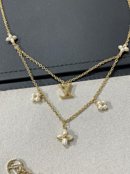 [Auream]FLOWERGRAM GOLD MOP DOUBLE ROW NECKLACE