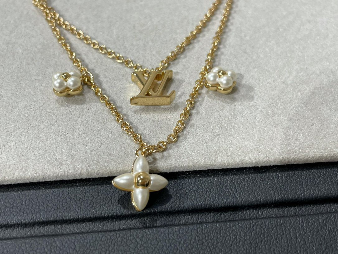 [Auream]FLOWERGRAM GOLD MOP DOUBLE ROW NECKLACE
