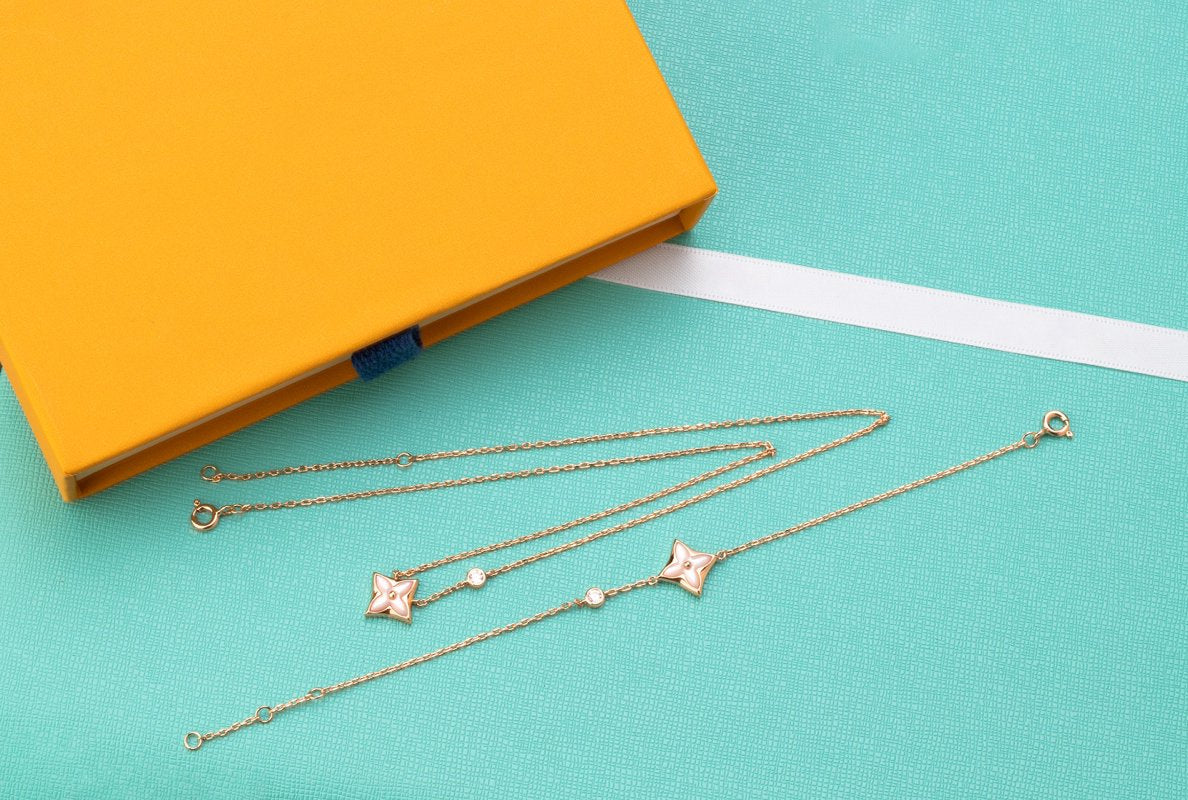 [Auream]STAR PINK MOP 1 DIAMOND PINK GOLD NECKLACE