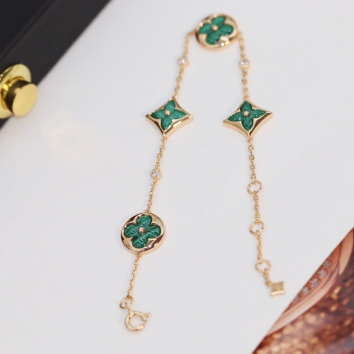 [Auream]STAR AND SUN 4 MOTIF PINK GOLD MALACHITE BRACELET