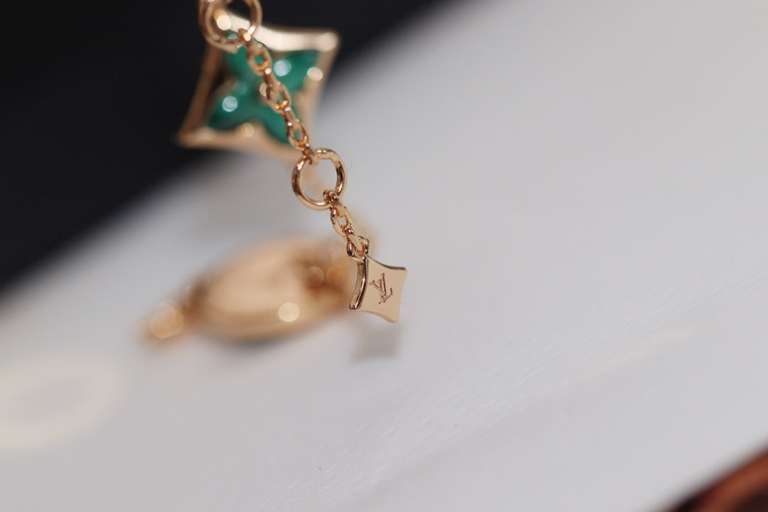[Auream]STAR AND SUN 4 MOTIF PINK GOLD MALACHITE BRACELET