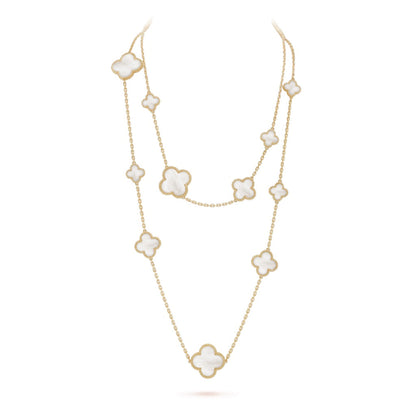 [Auream]CLOVER 16 MOTIF WHITE MOP GOLD NECKLACE