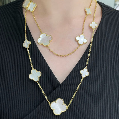 [Auream]CLOVER 16 MOTIF WHITE MOP GOLD NECKLACE