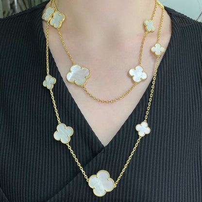 [Auream]CLOVER 16 MOTIF WHITE MOP GOLD NECKLACE