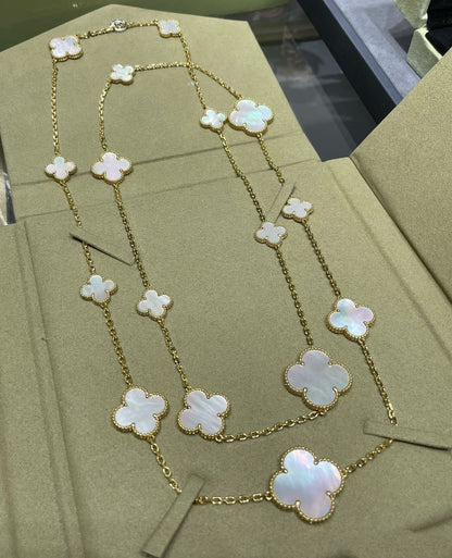 [Auream]CLOVER 16 MOTIF WHITE MOP GOLD NECKLACE