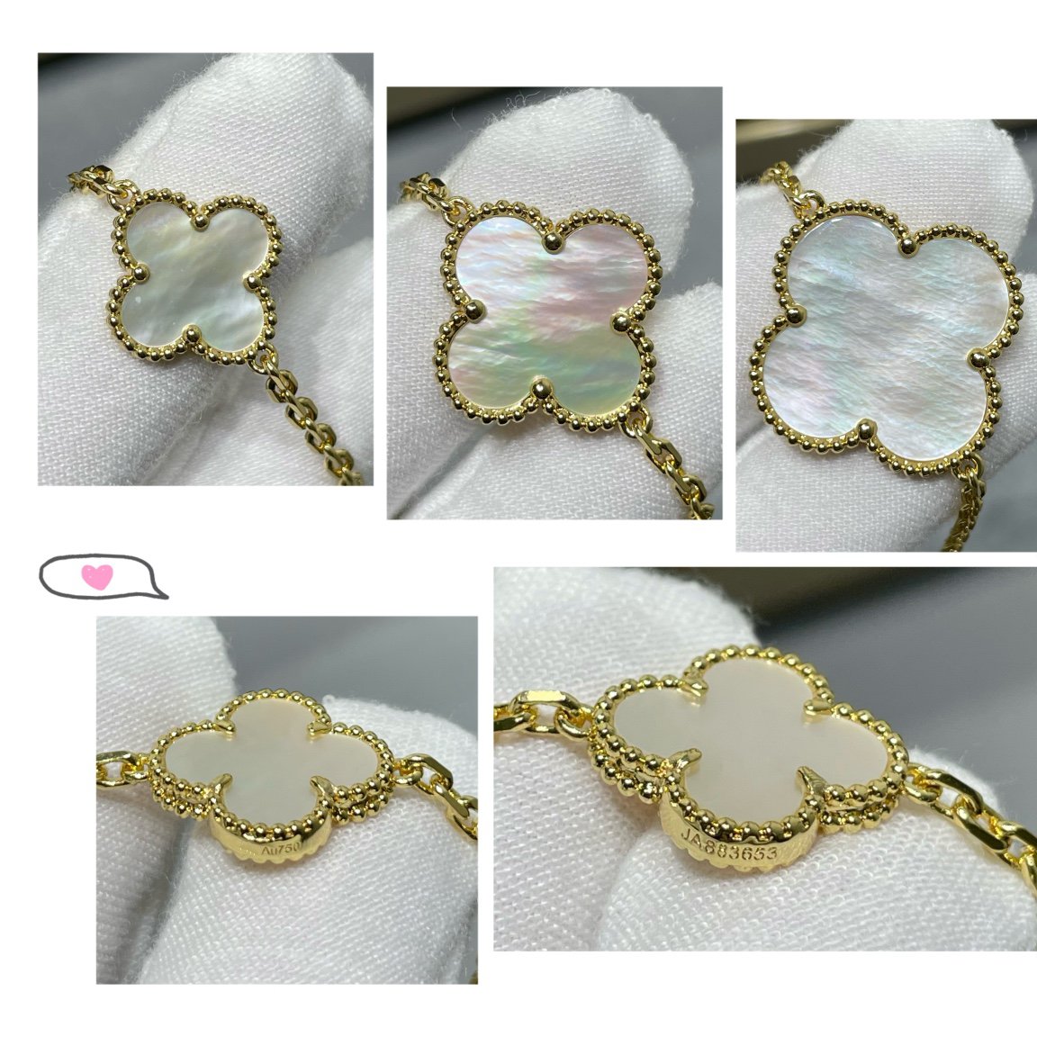 [Auream]CLOVER 16 MOTIF WHITE MOP GOLD NECKLACE