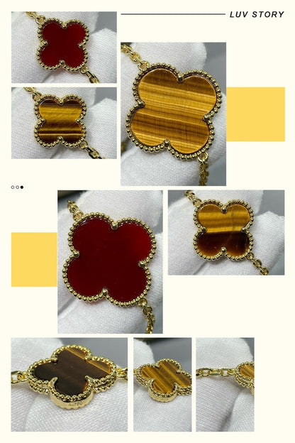 [Auream]CLOVER 16 MOTIF CARNELIAN TIGER EYE ROSE GOLD NECKLACE