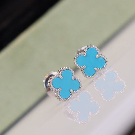 [Auream]CLOVER MINI TURQUOISE SILVER STUD EARRINGS