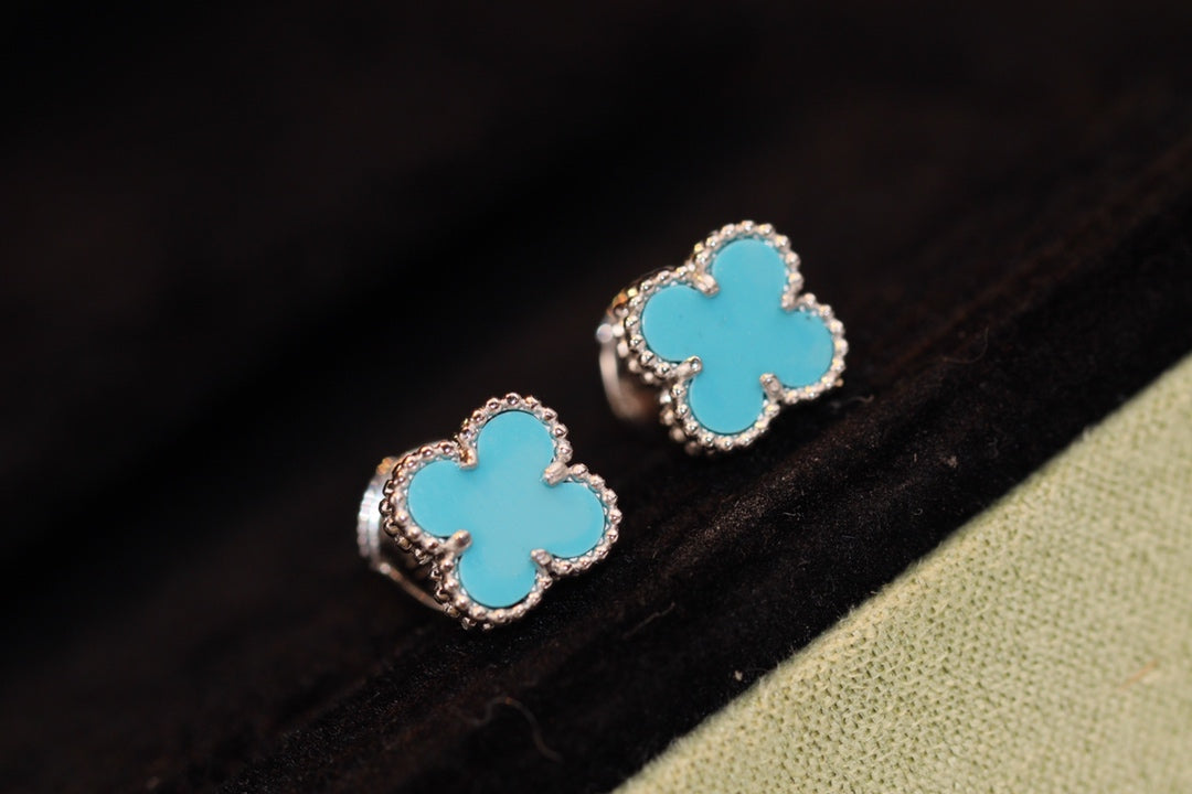 [Auream]CLOVER MINI TURQUOISE SILVER STUD EARRINGS