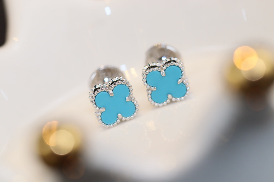 [Auream]CLOVER MINI TURQUOISE SILVER STUD EARRINGS