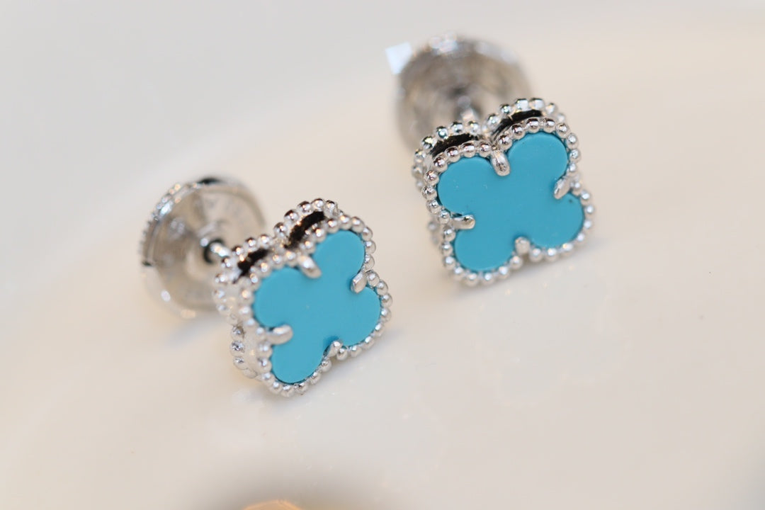 [Auream]CLOVER MINI TURQUOISE SILVER STUD EARRINGS