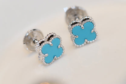 [Auream]CLOVER MINI TURQUOISE SILVER STUD EARRINGS