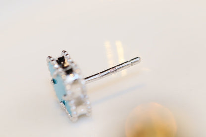 [Auream]CLOVER MINI TURQUOISE SILVER STUD EARRINGS
