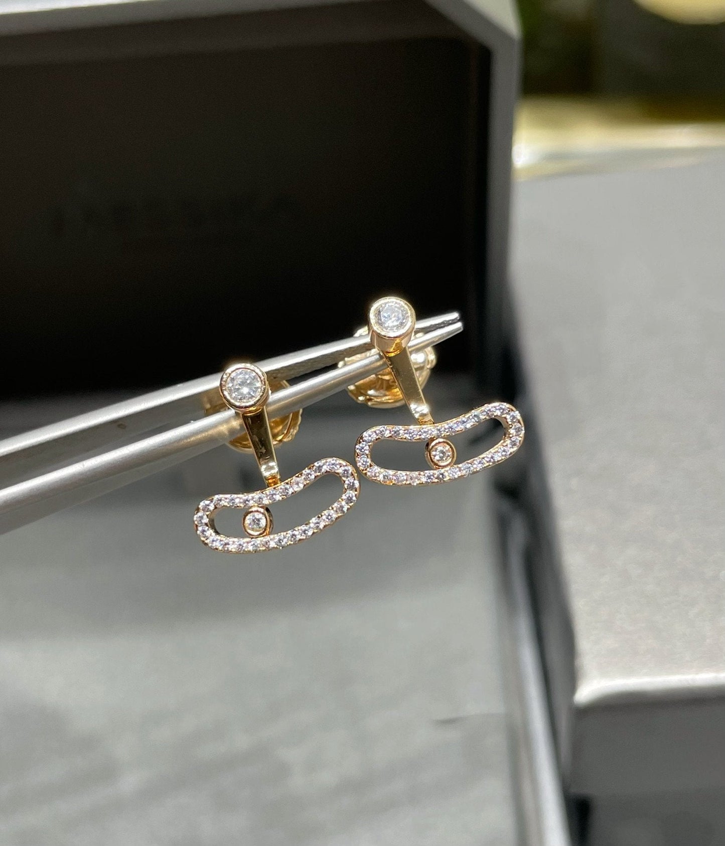 [Auream]MOVE UNO PINK GOLD DIAMOND EARRINGS
