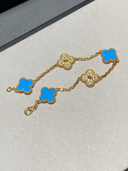 [Auream] CLOVER 5 MOTIF BLUE AGATE BRACELET COLLECTION