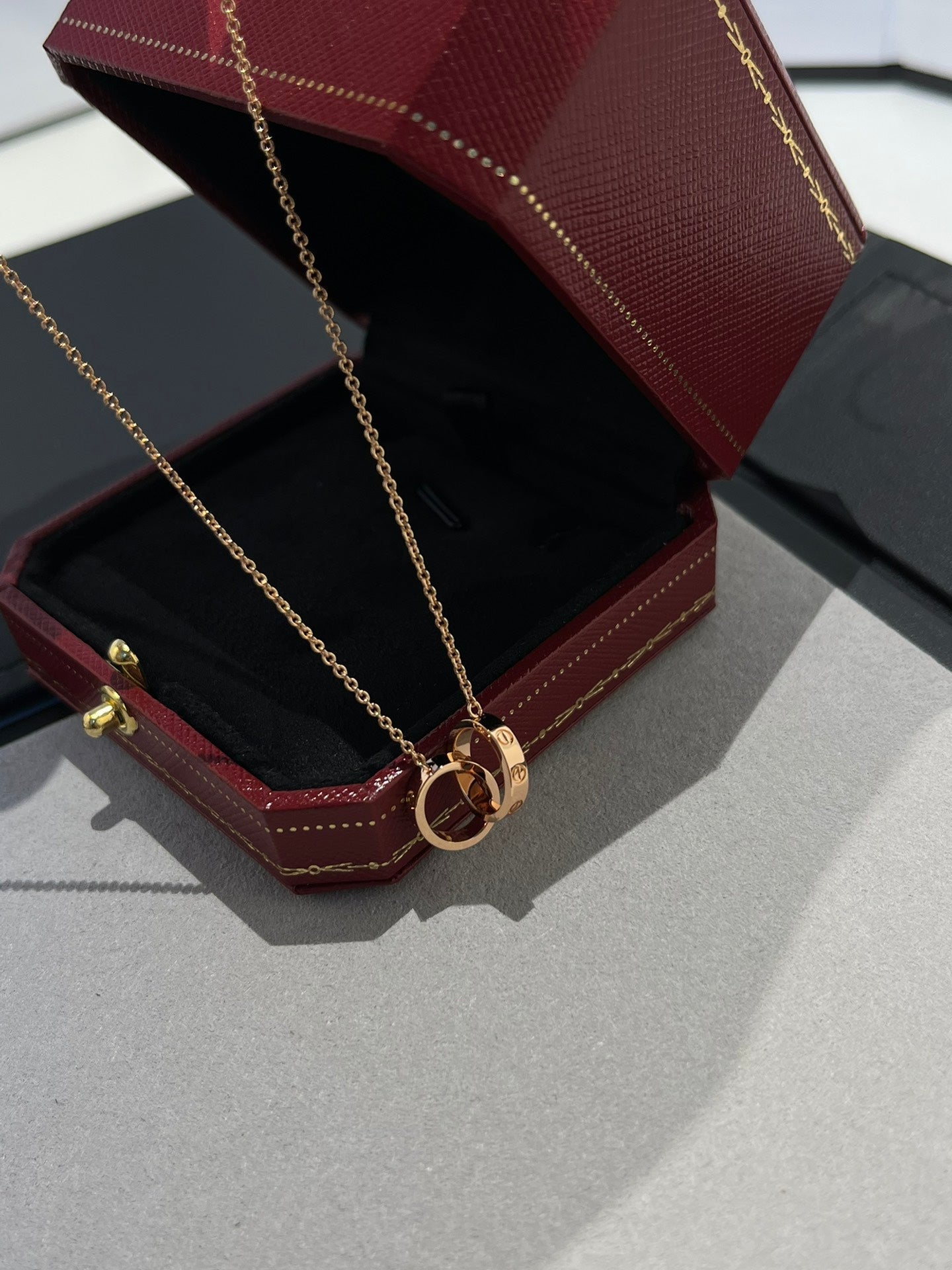 [Auream]LOVE NECKLACE DOUBLE RING PINK GOLD