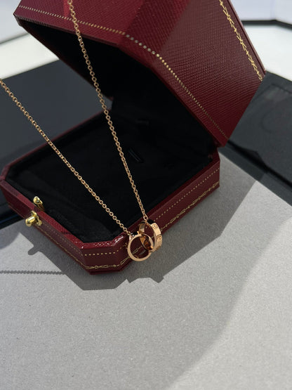 [Auream]LOVE NECKLACE DOUBLE RING PINK GOLD