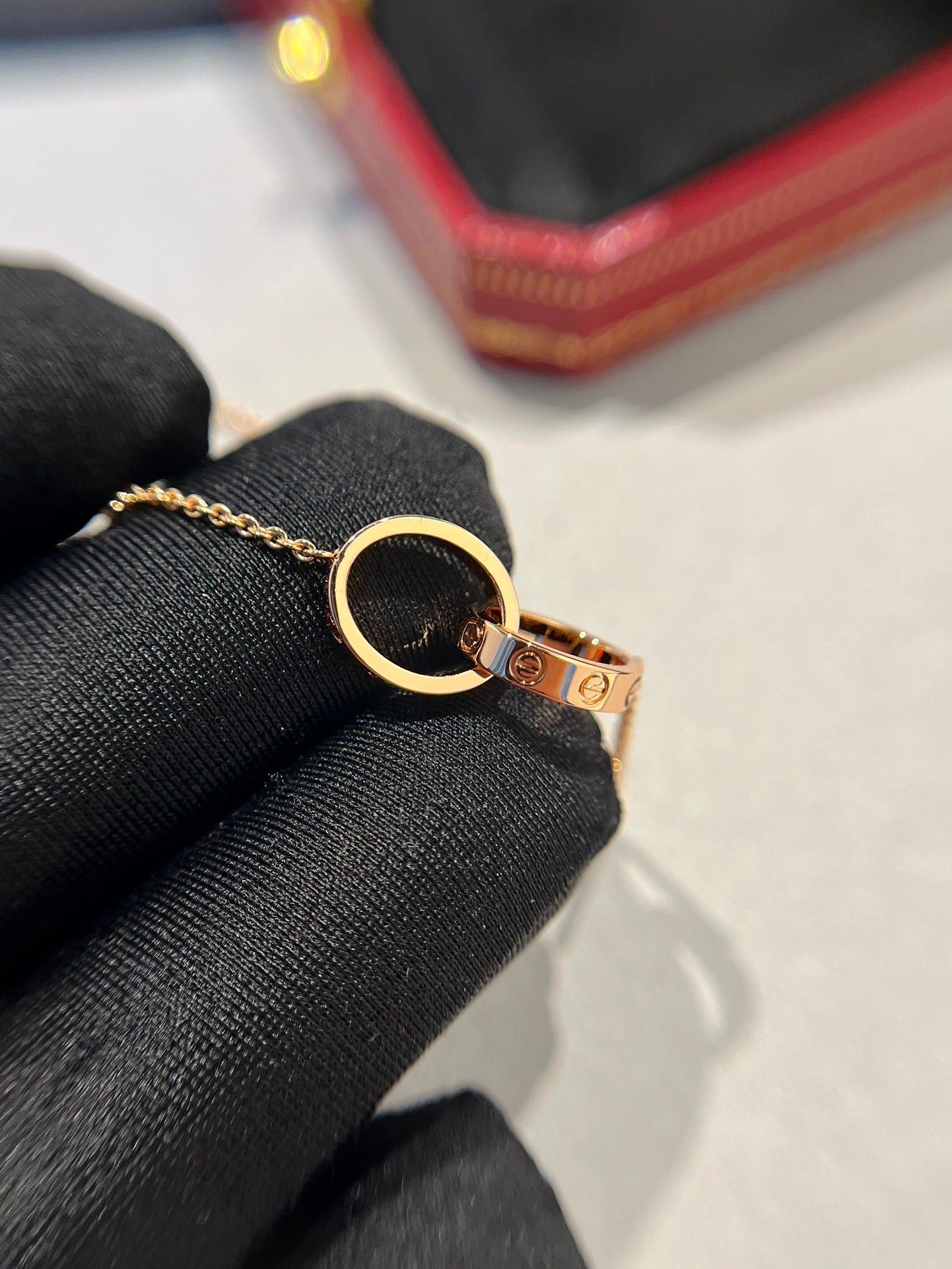 [Auream]LOVE NECKLACE DOUBLE RING PINK GOLD