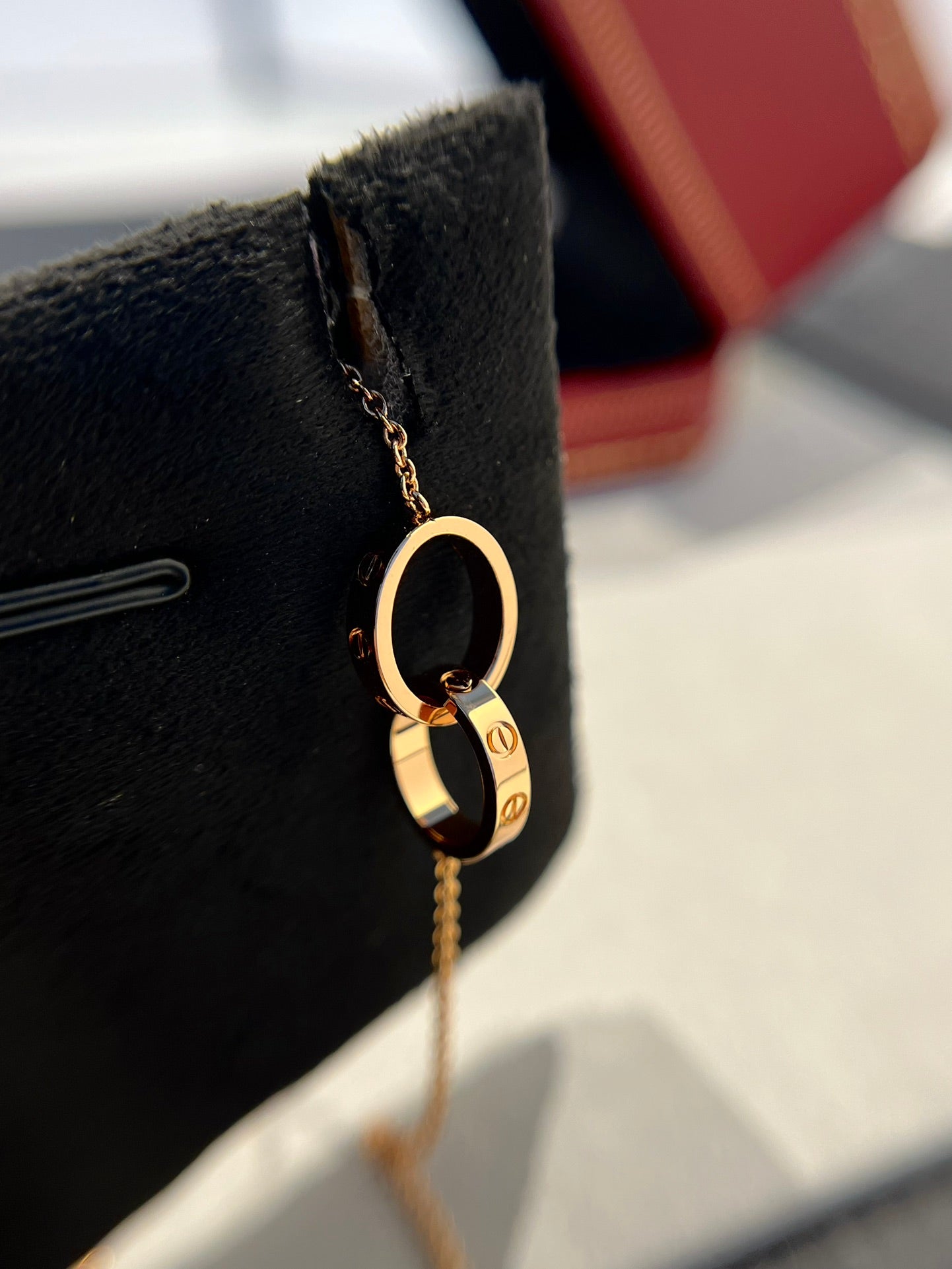 [Auream]LOVE NECKLACE DOUBLE RING PINK GOLD