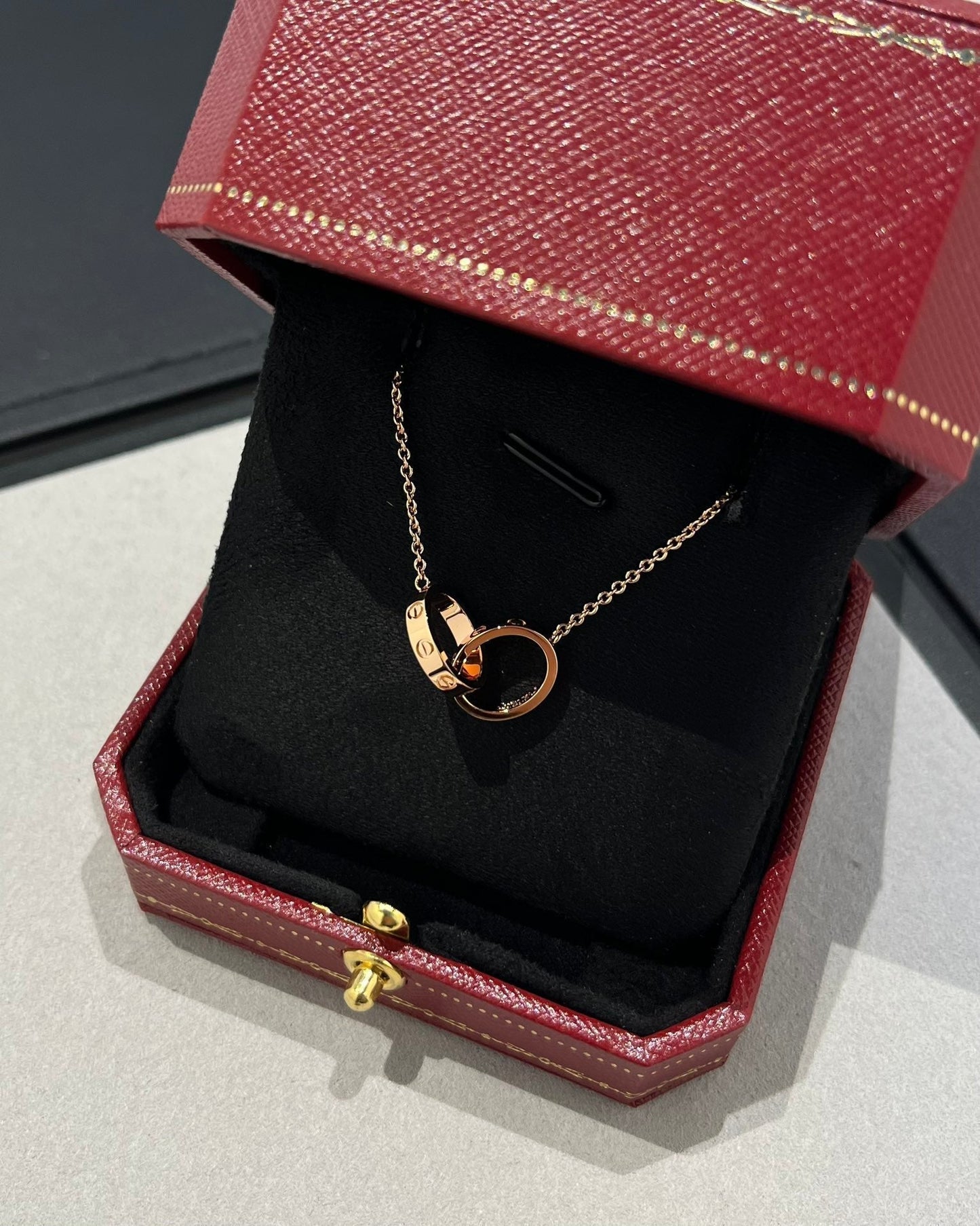 [Auream]LOVE NECKLACE DOUBLE RING PINK GOLD