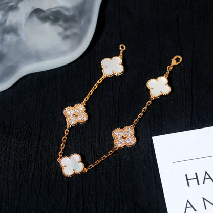 [Auream]CLOVER WHITE PEARL MOP 5 MOTIF BRACELET COLLECTION