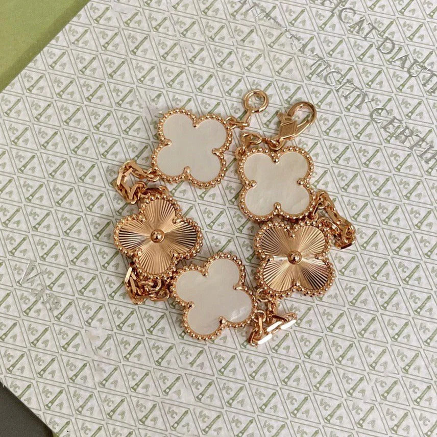 [Auream]CLOVER WHITE PEARL MOP 5 MOTIF BRACELET COLLECTION