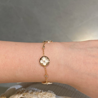 [Auream]STAR AND SUN 4 MOTIF WHITE MOP PINK GOLD BRACELET