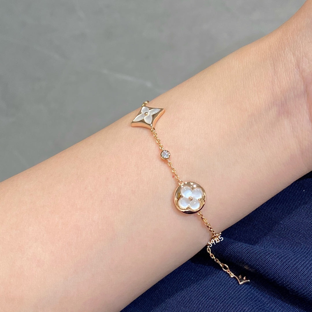[Auream]STAR AND SUN 4 MOTIF WHITE MOP PINK GOLD BRACELET
