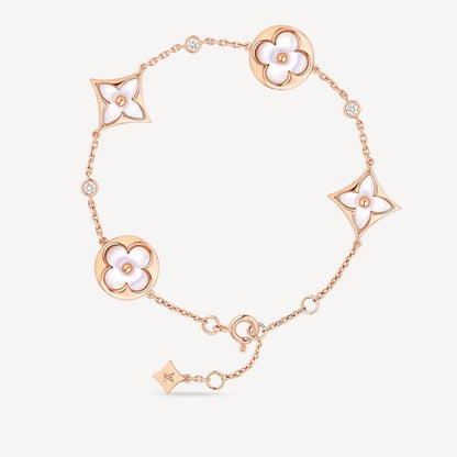 [Auream]STAR AND SUN 4 MOTIF WHITE MOP PINK GOLD BRACELET