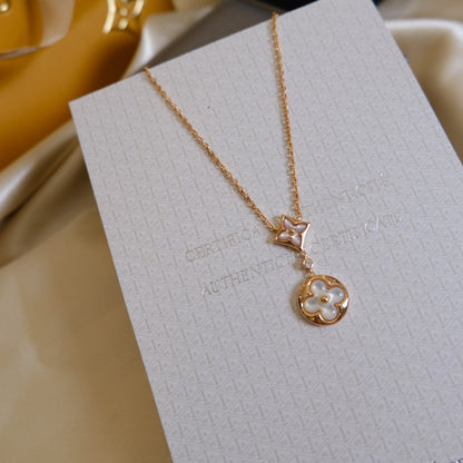 [Auream]STAR AND SUN WHITE MOP 2 MOTIF PINK GOLD NECKLACE