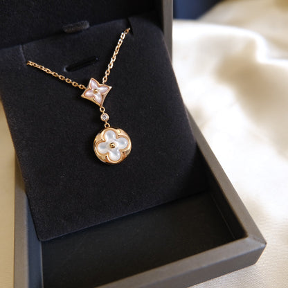 [Auream]STAR AND SUN WHITE MOP 2 MOTIF PINK GOLD NECKLACE