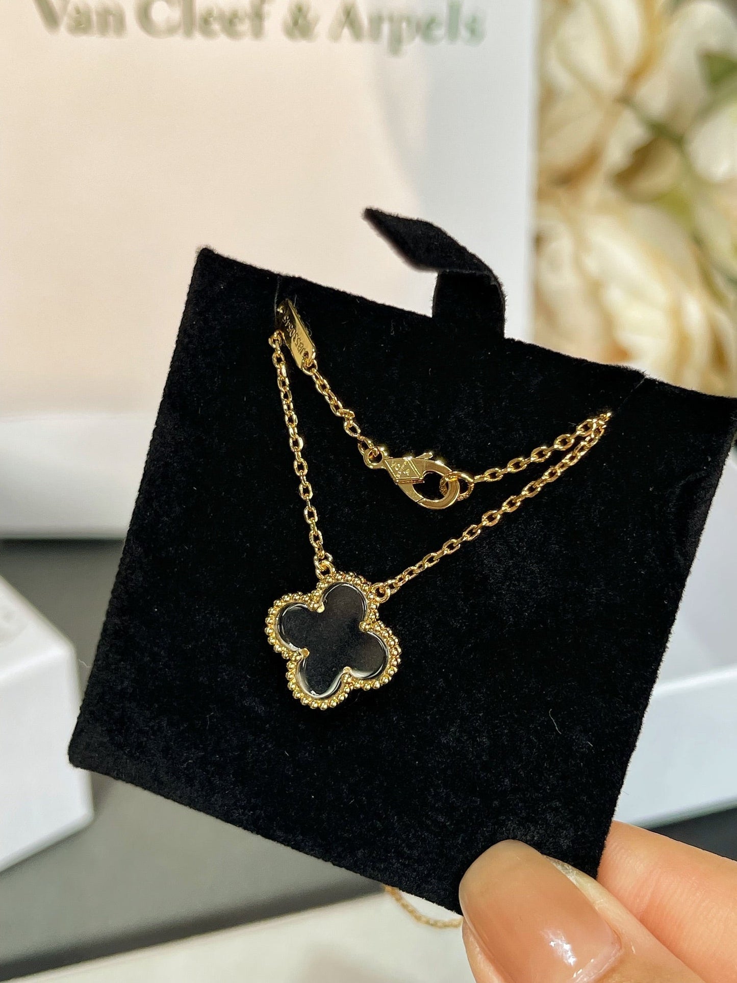 [Auream]CLOVER ROCK CRYSTAL ROSE GOLD NECKLACE