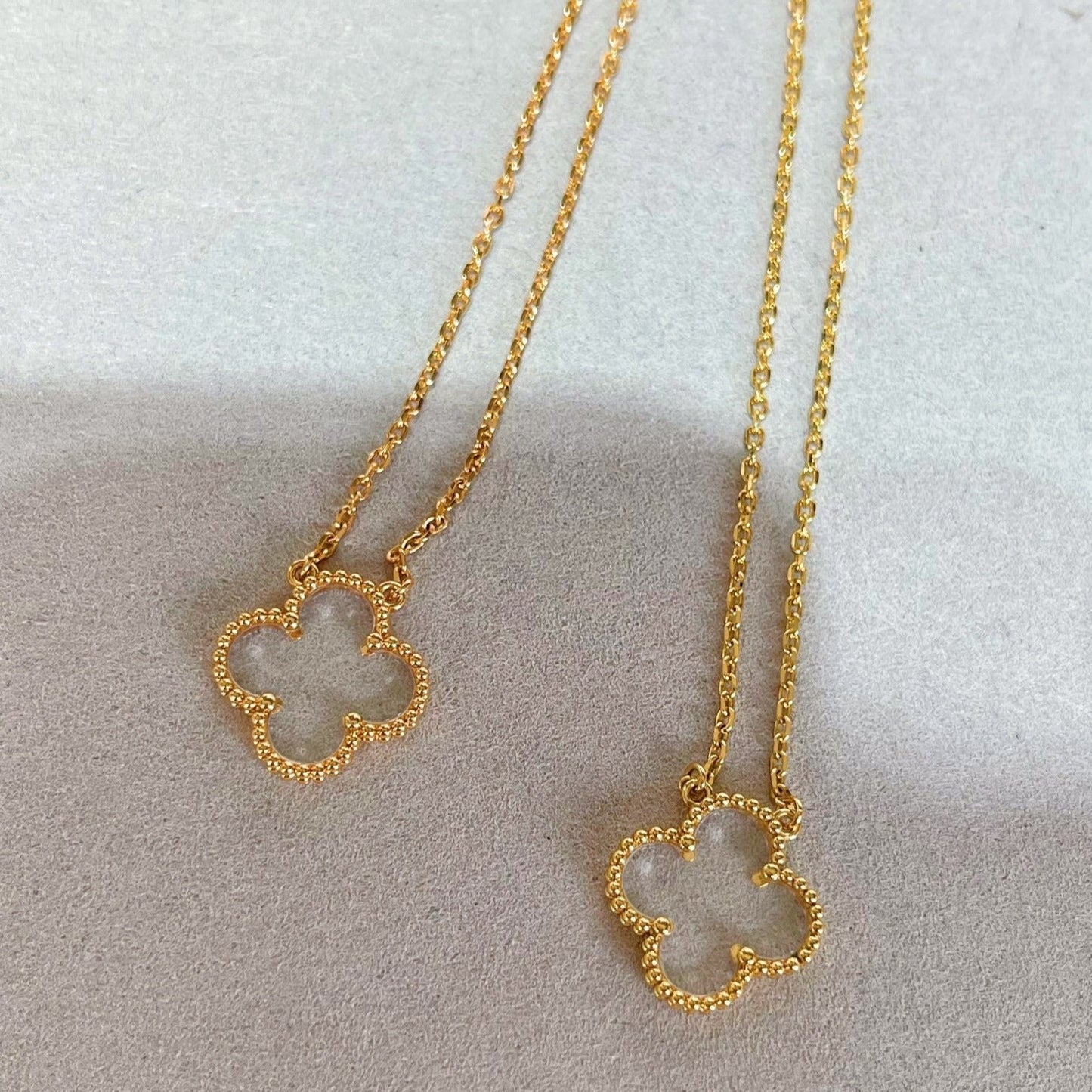 [Auream]CLOVER ROCK CRYSTAL ROSE GOLD NECKLACE