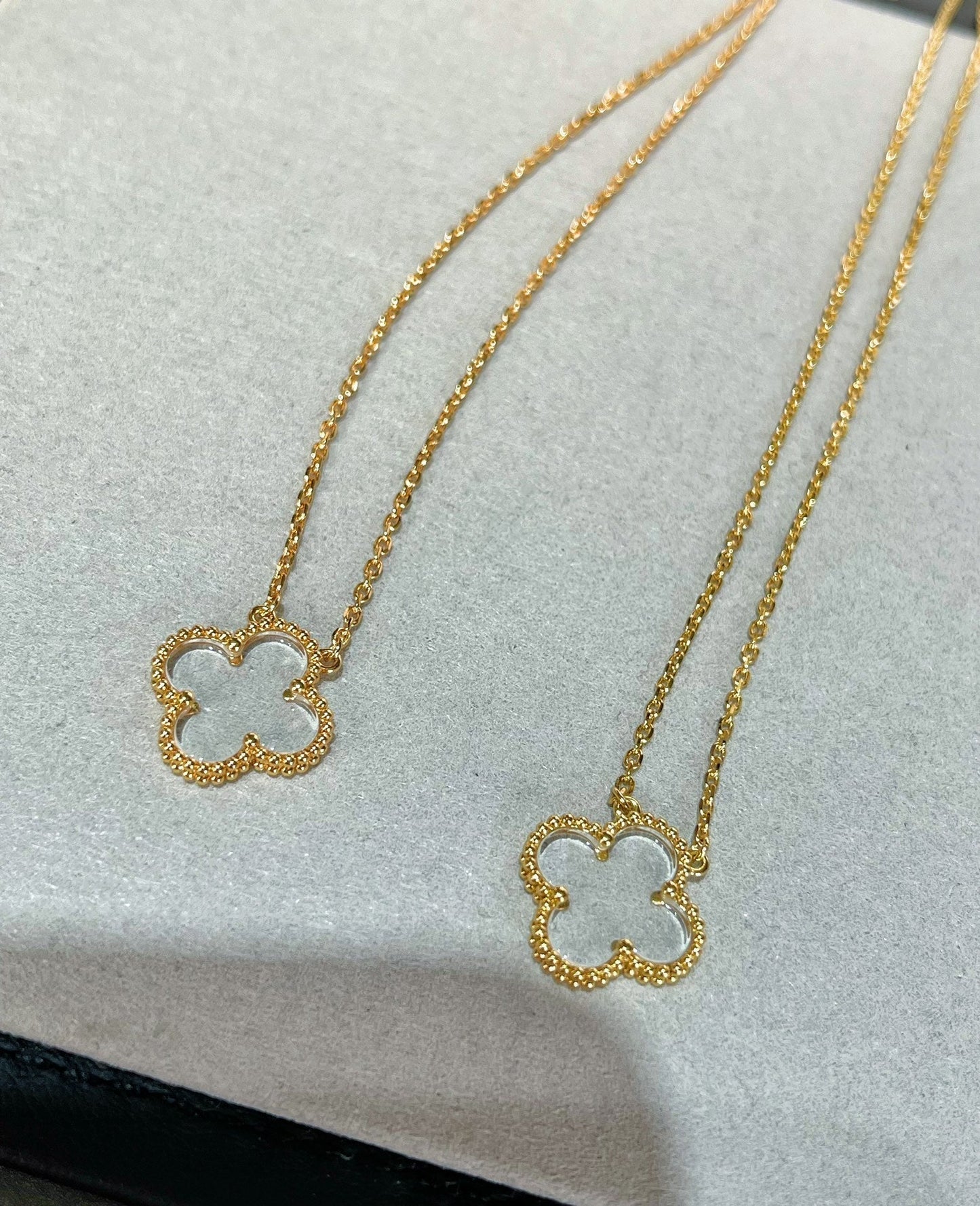 [Auream]CLOVER ROCK CRYSTAL ROSE GOLD NECKLACE