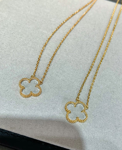 [Auream]CLOVER ROCK CRYSTAL ROSE GOLD NECKLACE