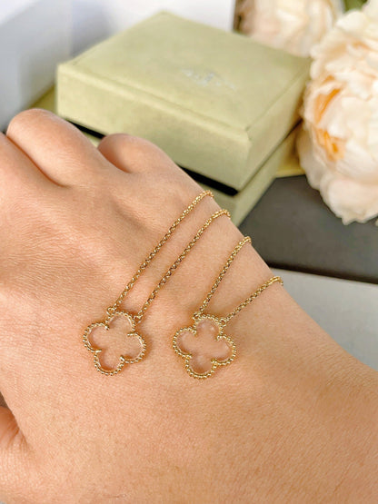 [Auream]CLOVER ROCK CRYSTAL ROSE GOLD NECKLACE