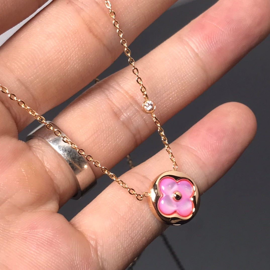 [Auream]COLOR BLOSSOM PINK MOP SUN GOLD NECKLACE