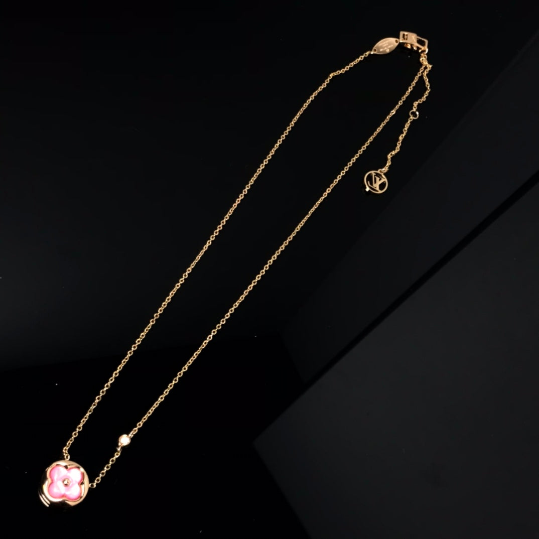 [Auream]COLOR BLOSSOM PINK MOP SUN GOLD NECKLACE