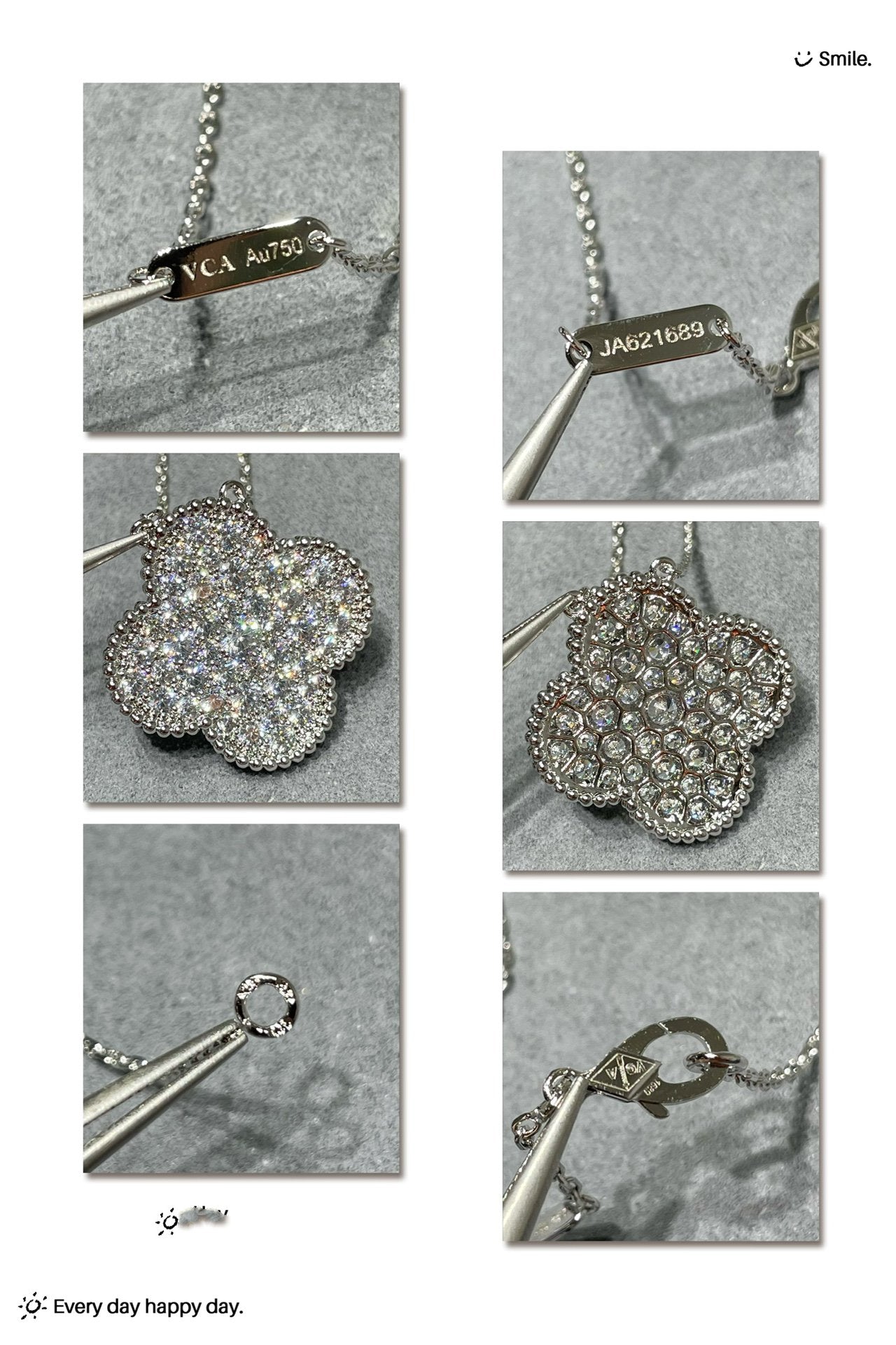 [Auream]CLOVER 25MM LARGE PENDANT DIAMOND PAVED SILVER NECKLACE