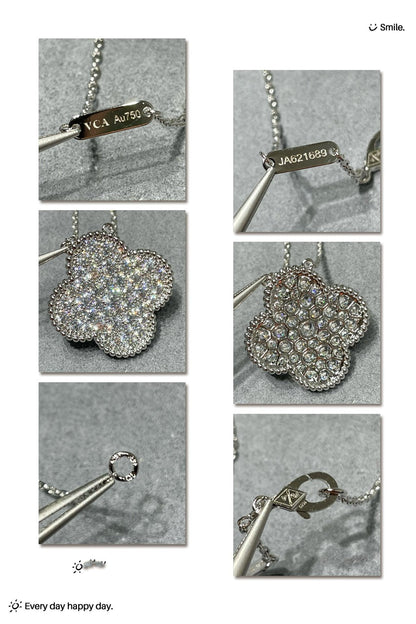 [Auream]CLOVER 25MM LARGE PENDANT DIAMOND PAVED SILVER NECKLACE