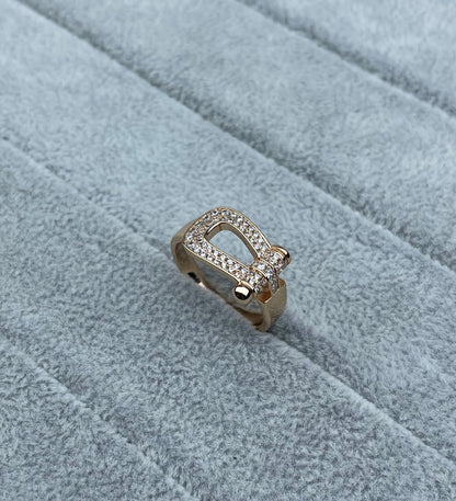 [Auream]Wide Hoof-Shaped Diamond-Studded Ring