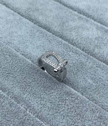 [Auream]Wide Hoof-Shaped Diamond-Studded Ring