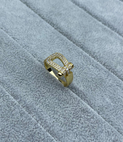 [Auream]Wide Hoof-Shaped Diamond-Studded Ring