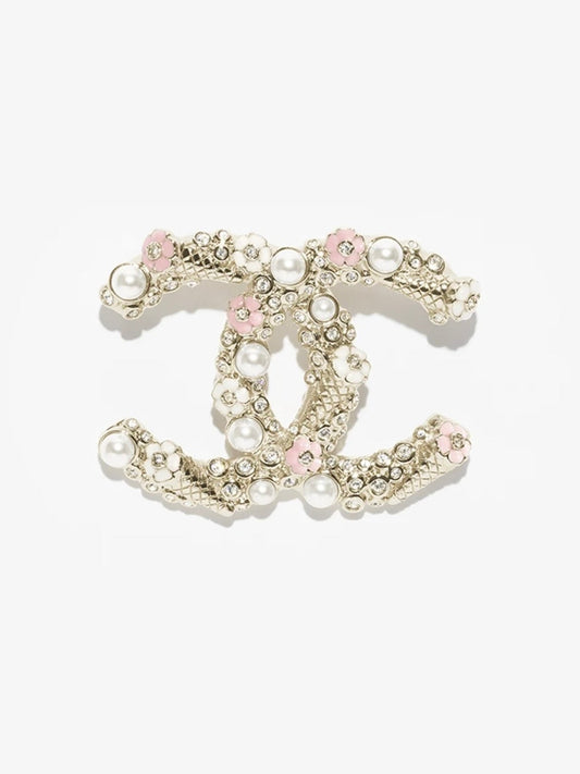[Auream]26C Pink-White Enamel Ice Cream Cone Double C Brooch