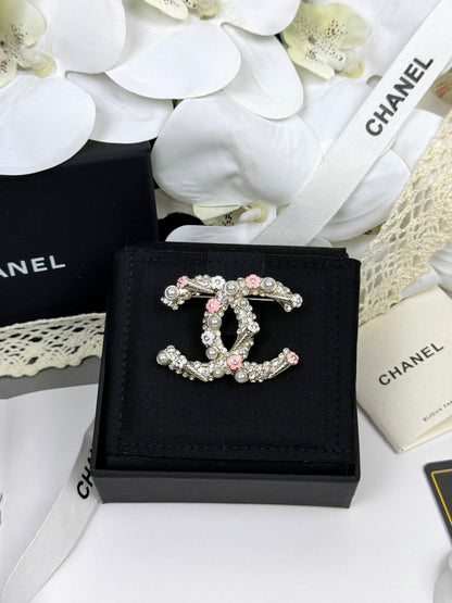 [Auream]26C Pink-White Enamel Ice Cream Cone Double C Brooch